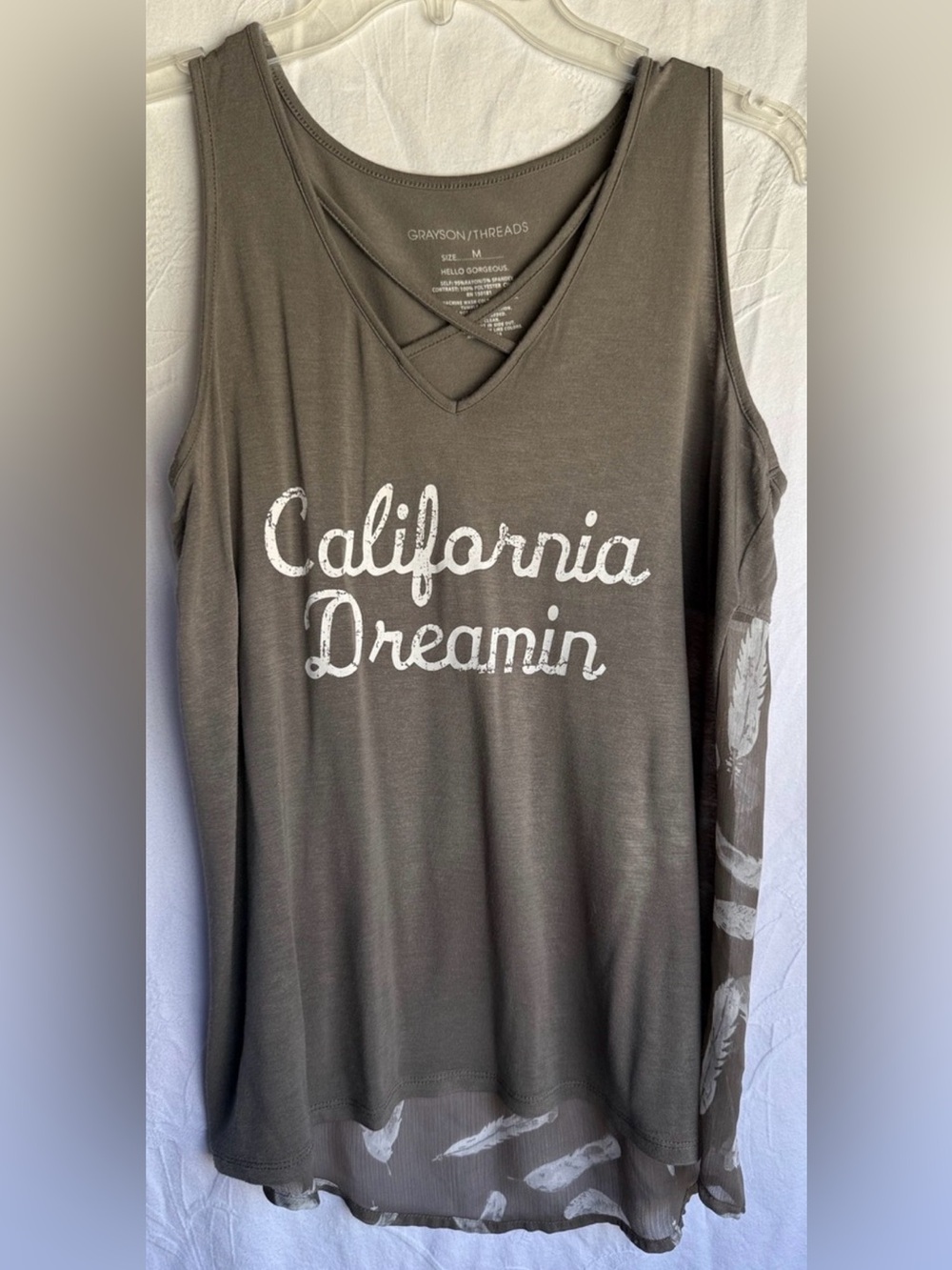 Grayson Threads Gray 'California Dreamin' Sleeveless V-Neck Tank Medium